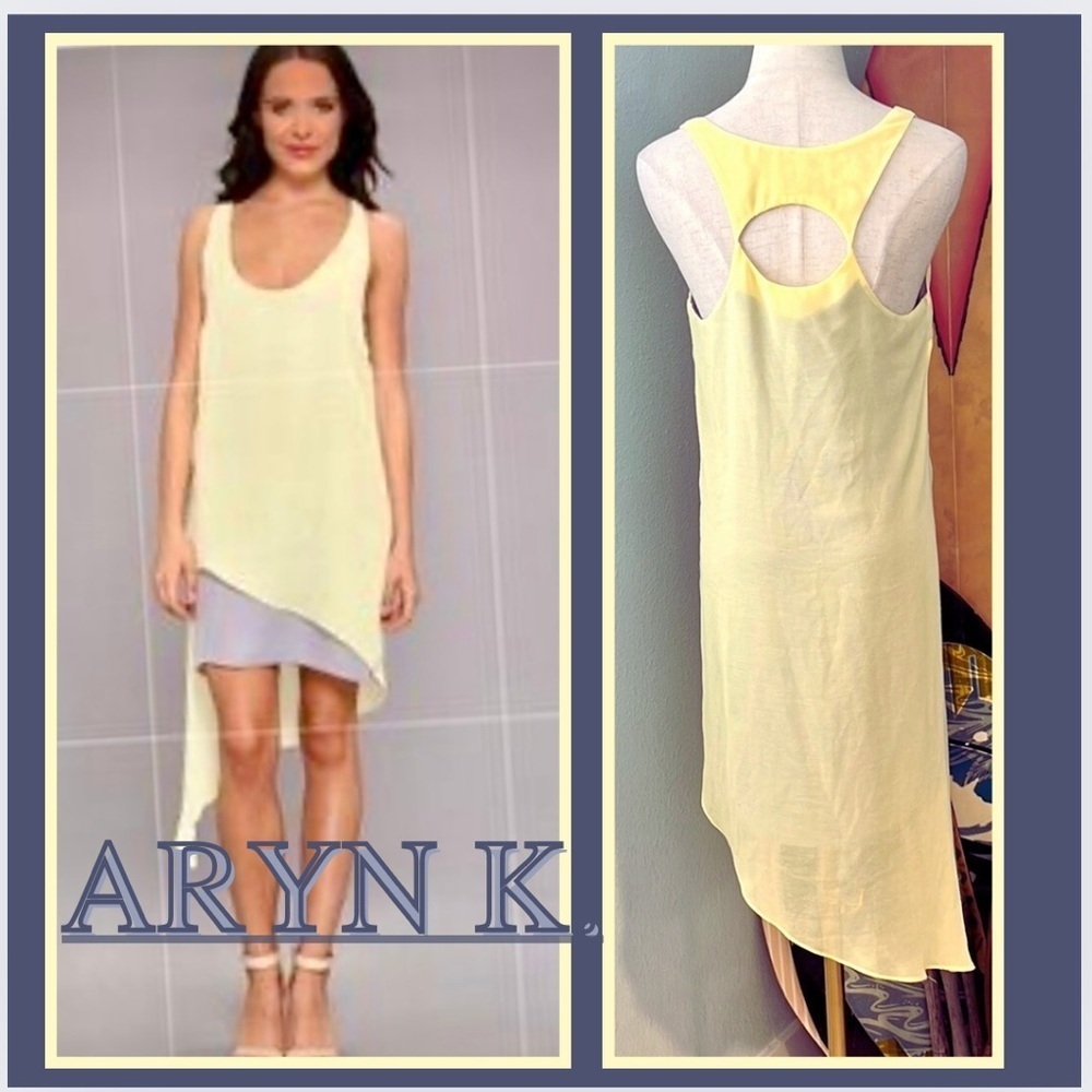 ⭐️Aryn K.,Fun, Funky & Fabulous,Soft Yellow & Gray,Asymmetrical Mini Dress/Top,S